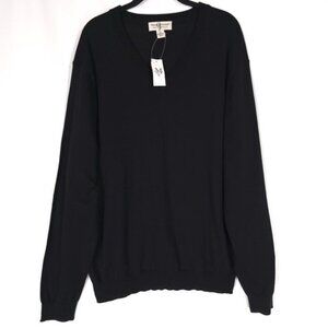 PRONTO UOMO Men's Sweater LARGE Black EXTRA FINE‎ MERINO WOOL V-neck Pullover